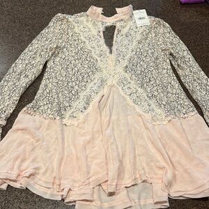 Free People Pink and Cream Lace Kids Dress